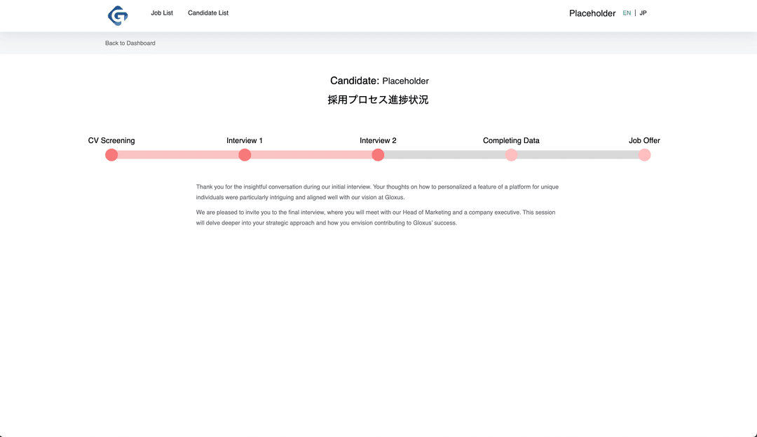 Screenshot of Gloxus platform